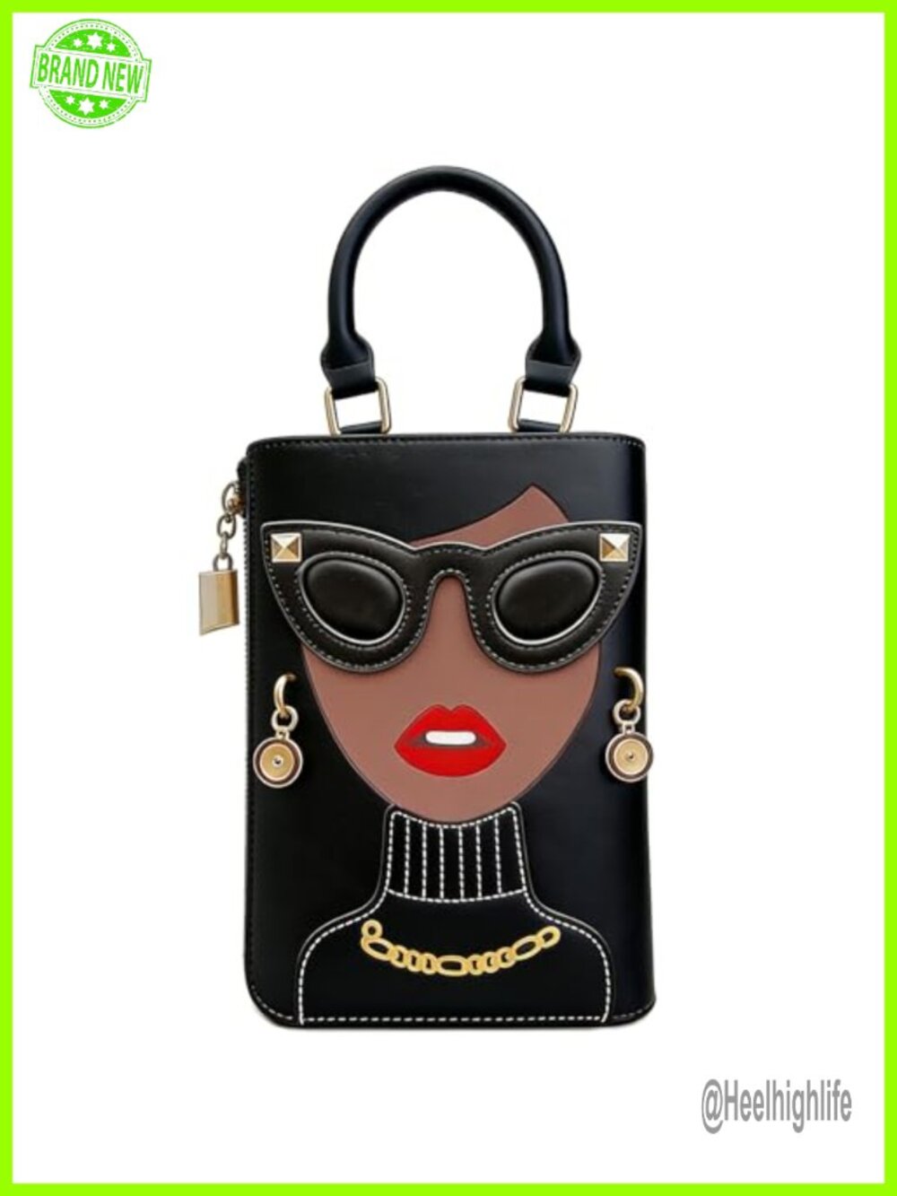 3D Lady Face PU Leather Funky Satchel Handbag Crossbody